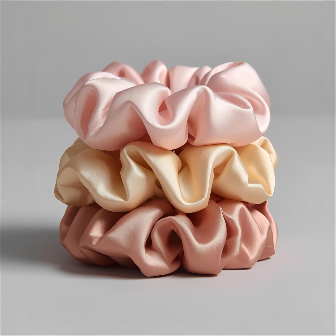 SilkDream™ – 100% Mulberry Silk Scrunchies (4-pack)