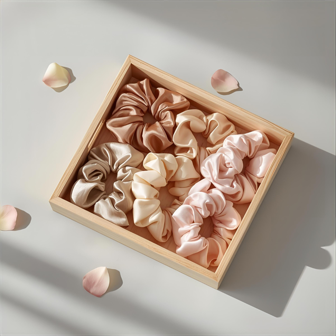 SilkDream™ – 100% Mulberry Silk Scrunchies (4-pack)