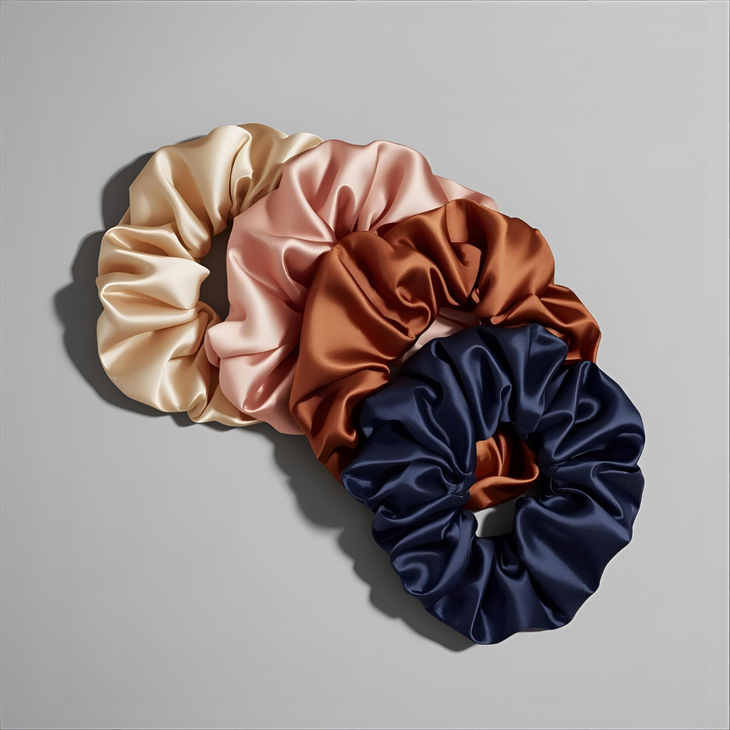 SilkDream™ – 100% Mulberry Silk Scrunchies (4-pack)
