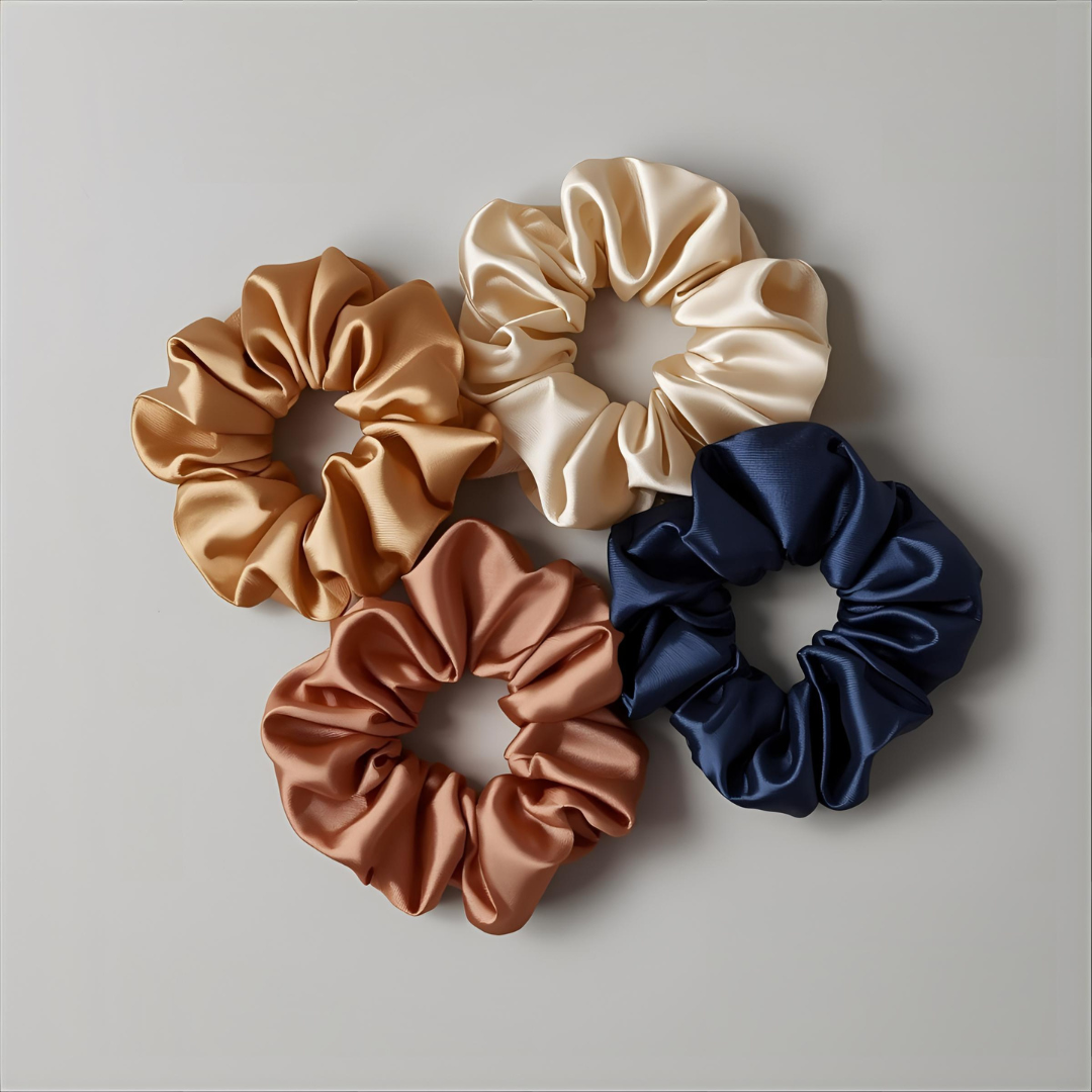 SilkDream™ – 100% Mulberry Silk Scrunchies (4-pack)